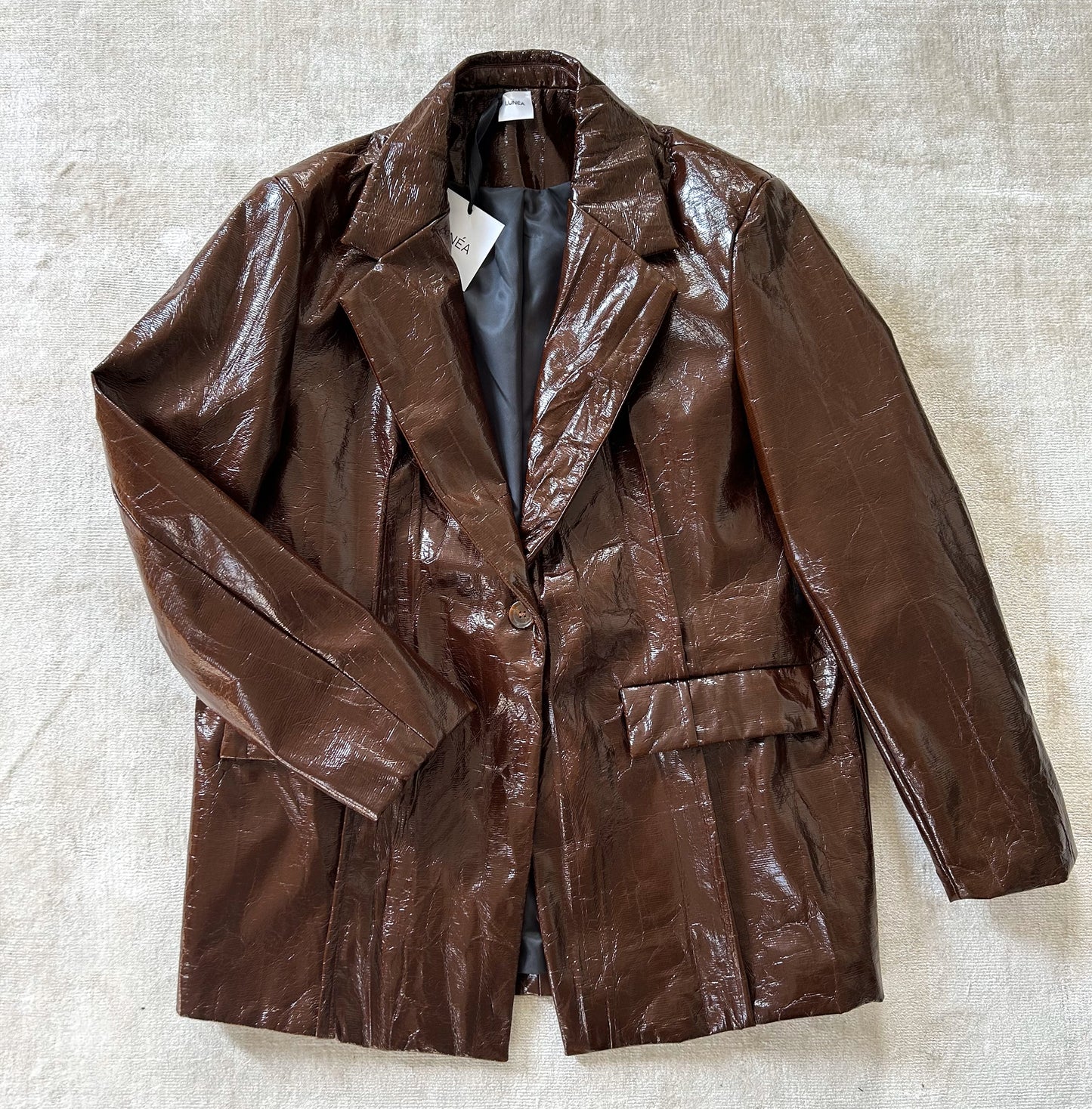 jacketvinylfaux leatherbrownsoft fittrendyparty look