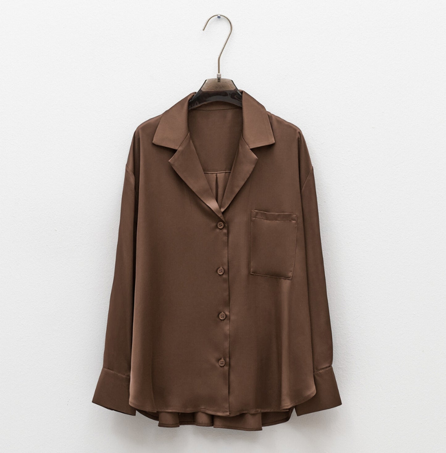 satin shirt pajamas lingerie wifey elegant comfy chocolate brown SLB givenchy ebony