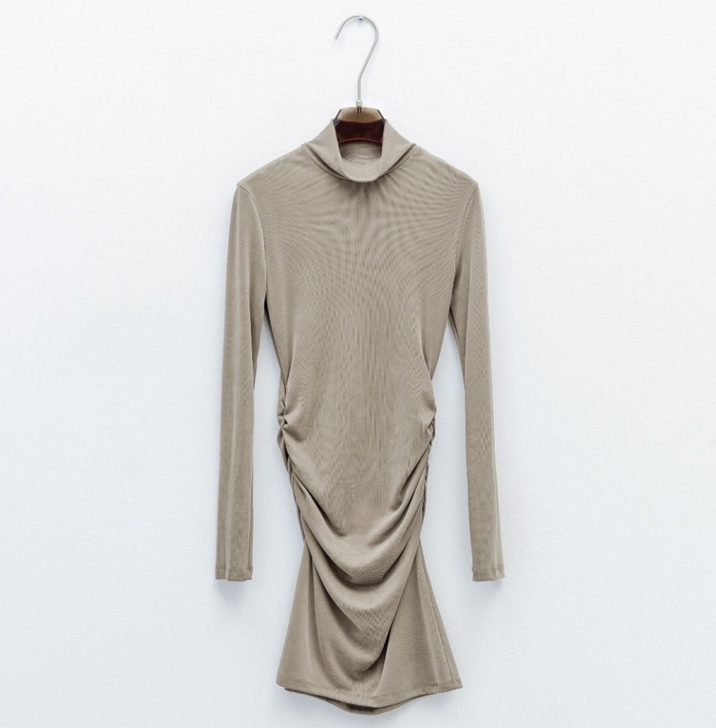 mud green knit dress high neck tight long sleeves party looks lounge wear