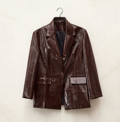 Partylook brown lacquered eco-leather jacket