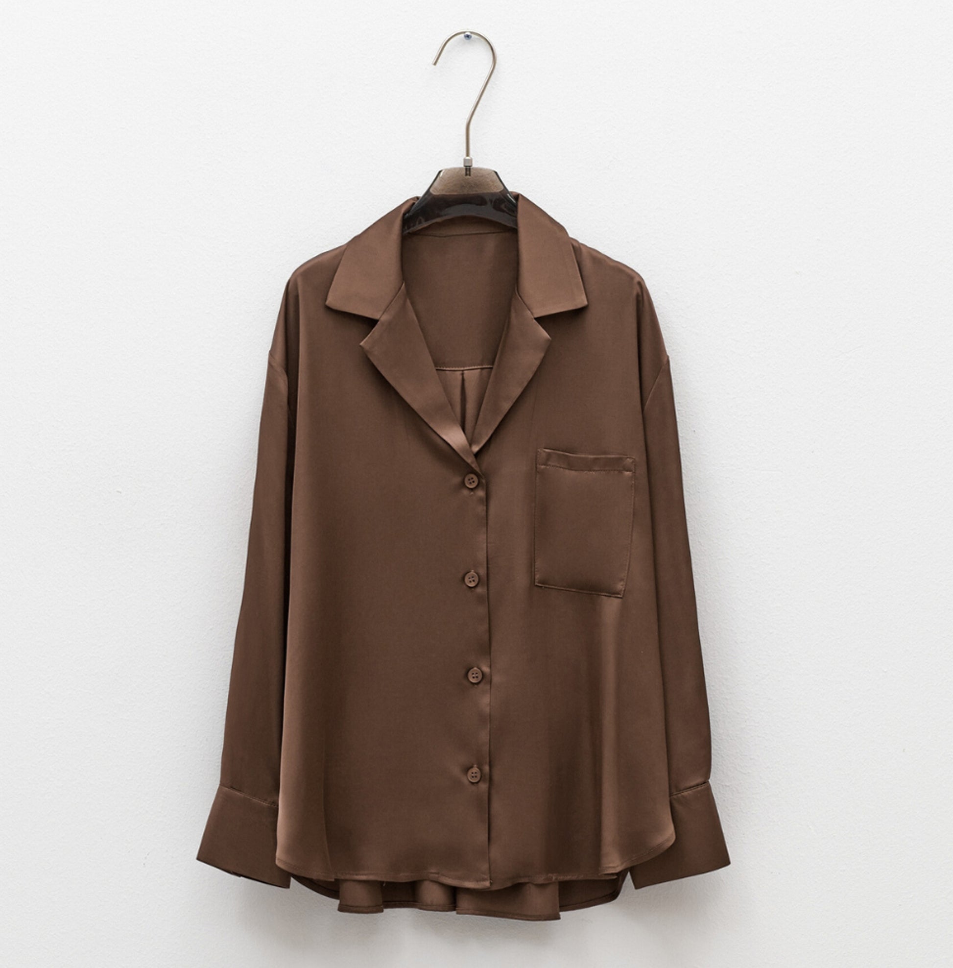 satin shirt pajamas lingerie wifey elegant comfy chocolate brown SLB givenchy ebony
