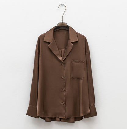 satin shirt pajamas lingerie wifey elegant comfy chocolate brown SLB givenchy ebony