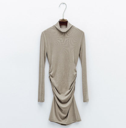 mud green knit dress high neck tight long sleeves party looks lounge wear